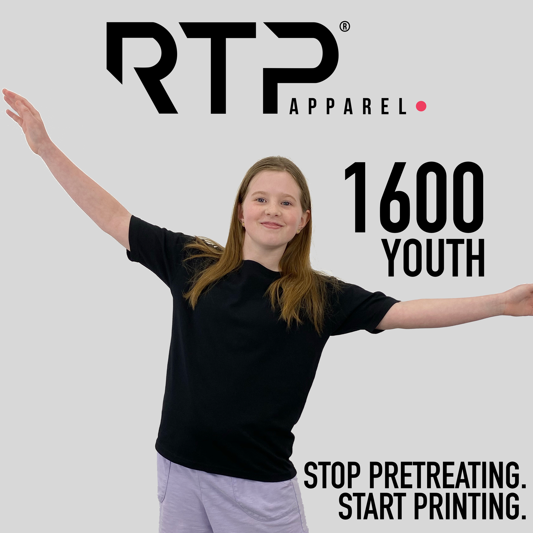 New RTP Apparel BLACK Youth Fully Pretreated Shirt Now Available